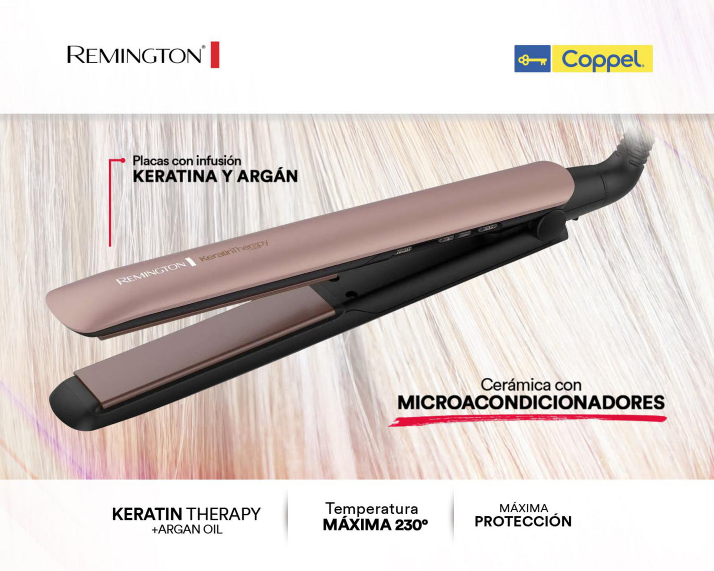 Plancha Alisadora Remington Keratina y Aceite de Argán