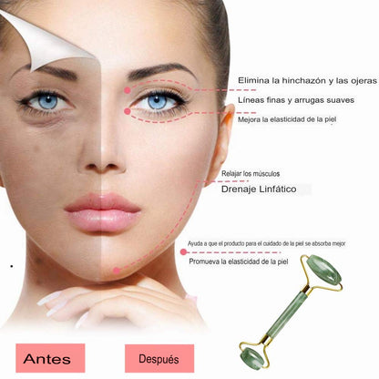 Rodillo de Jade de Piedra Natural - Masajeador Facial